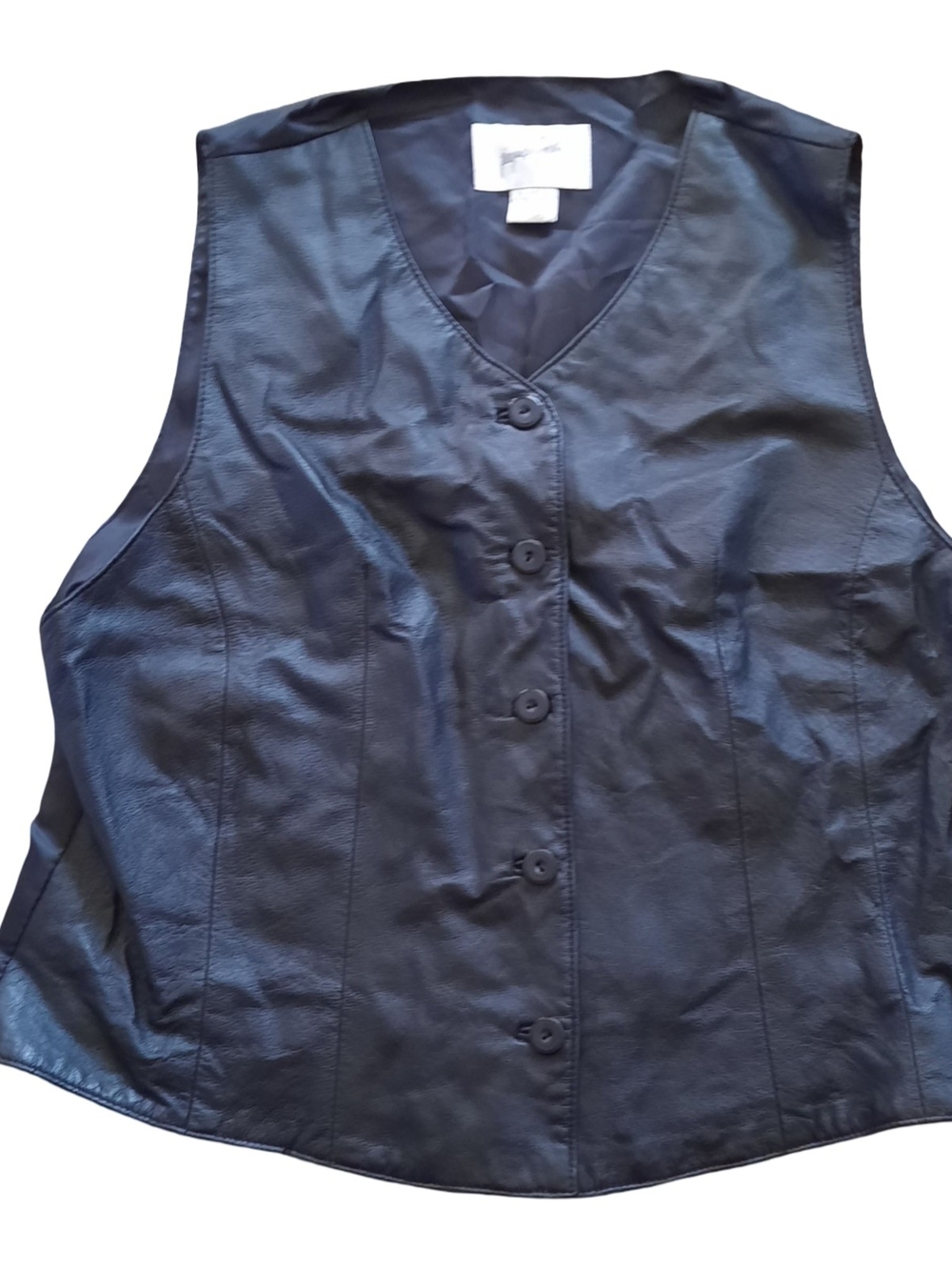 Jacqueline Ferrar Black Button-Front Leather Vest